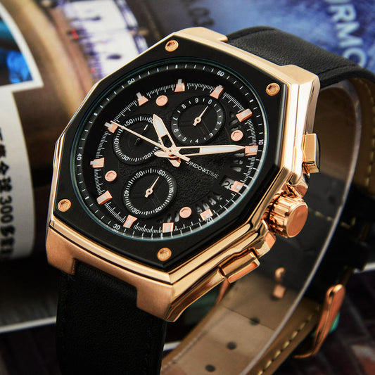 Business Luxury Three-eye Six-pin Chronograph Water Resistant Quartz Watch for Men