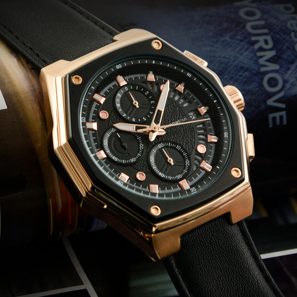 Business Luxury Three-eye Six-pin Chronograph Water Resistant Quartz Watch for Men