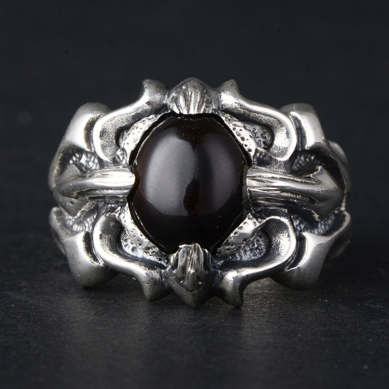 Men's Retro Alloy Stainless Steel Index Finger Ring with Dragon Claw Setting Stylish Gemstone Ring for Clubbing Trendy Ring
