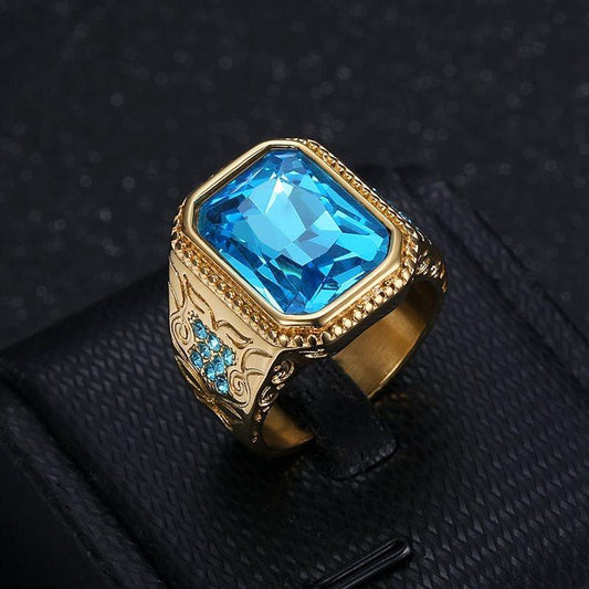 Stainless Steel Rings Hiphop Punk Blue Crystal Faith Rings for Man Women Accessories