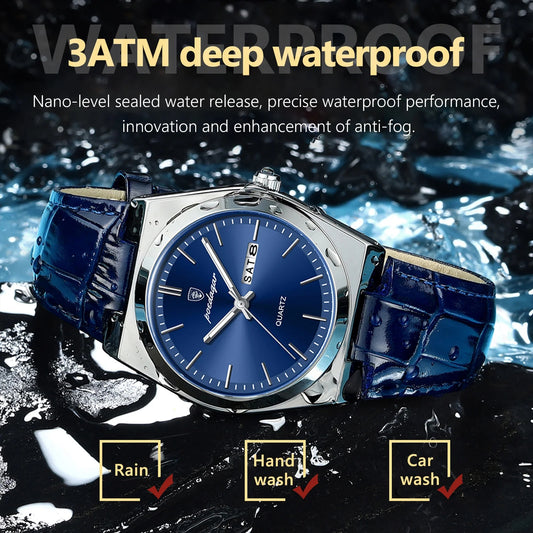POEDAGAR 930 Luxury Watches for Casual Leather Man Wristwatch Quartz Clock Waterproof Luminous Calendar Week Men's Watches Reloj