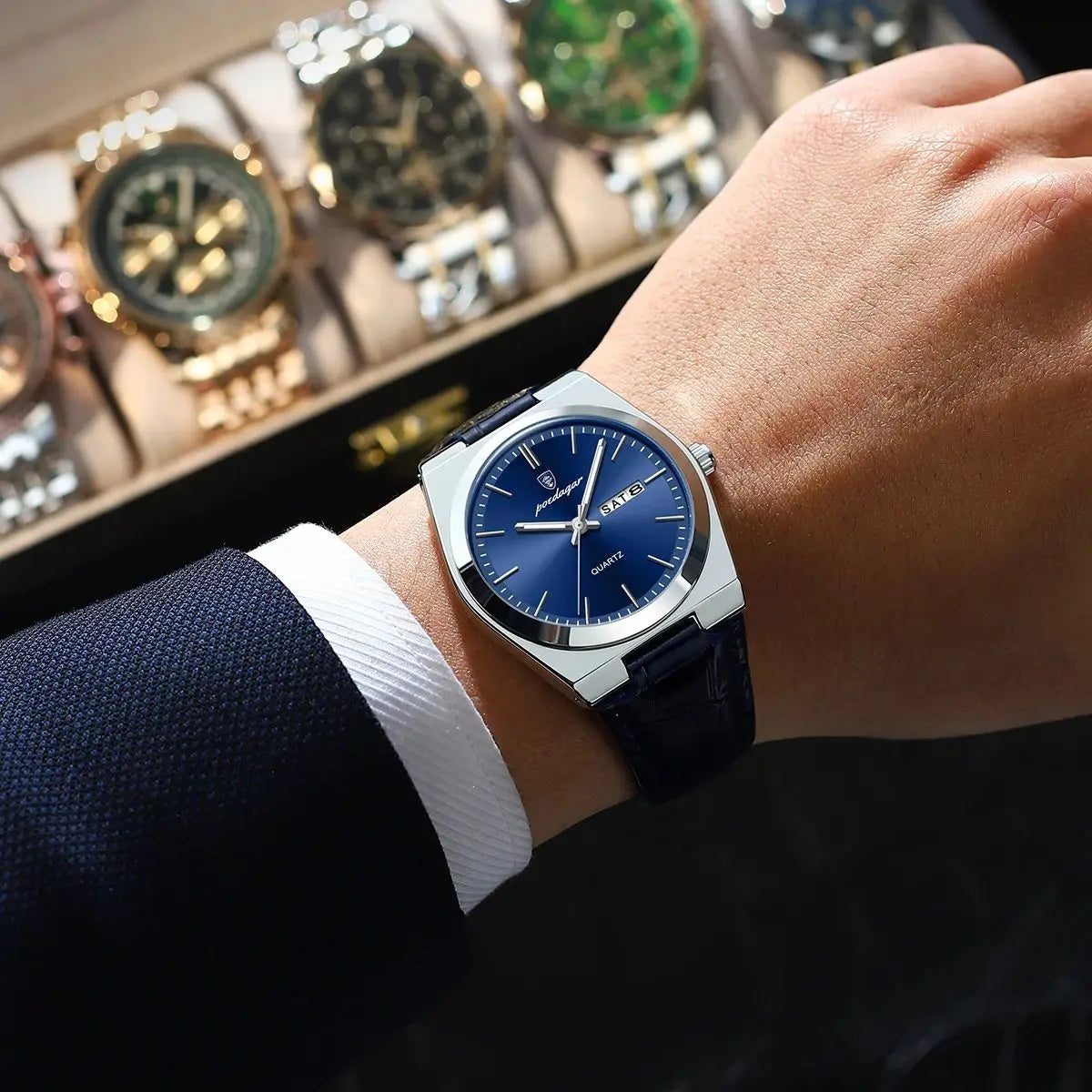 POEDAGAR 930 Luxury Watches for Casual Leather Man Wristwatch Quartz Clock Waterproof Luminous Calendar Week Men's Watches Reloj