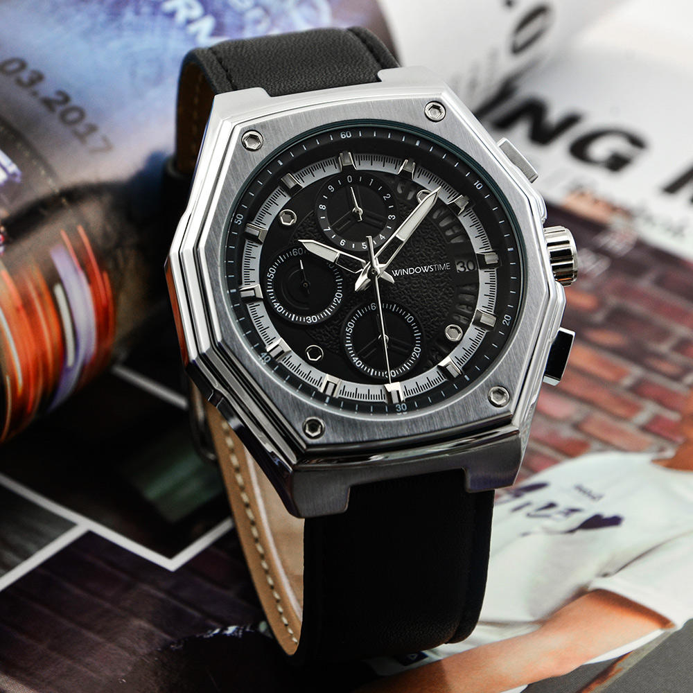 Business Luxury Three-eye Six-pin Chronograph Water Resistant Quartz Watch for Men