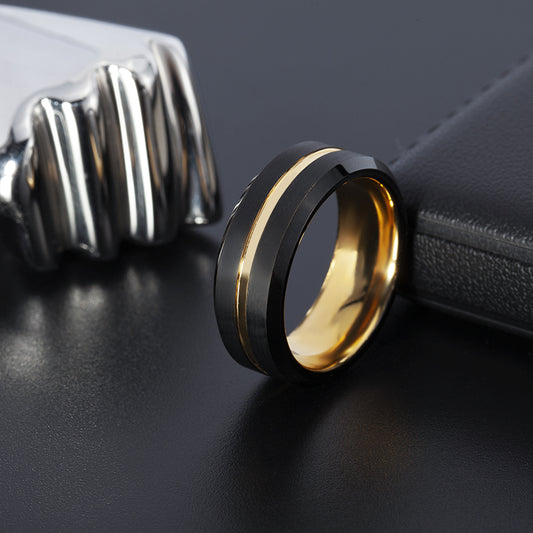 Ring Matte Finish Beveled Polished 8mm Tungsten Carbide Wedding Band Ring for Men