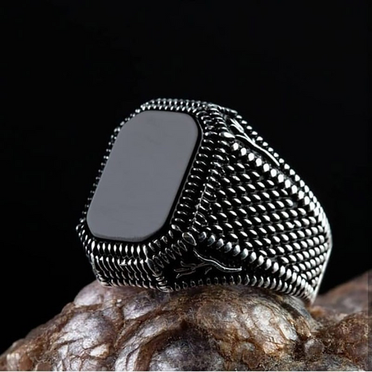 Black Ring Agate Men's Pattern Ring for Men