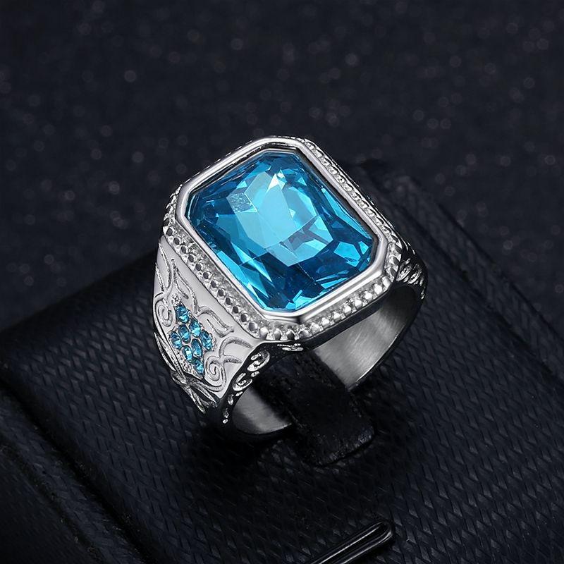 Stainless Steel Rings Hiphop Punk Blue Crystal Faith Rings for Man Women Accessories